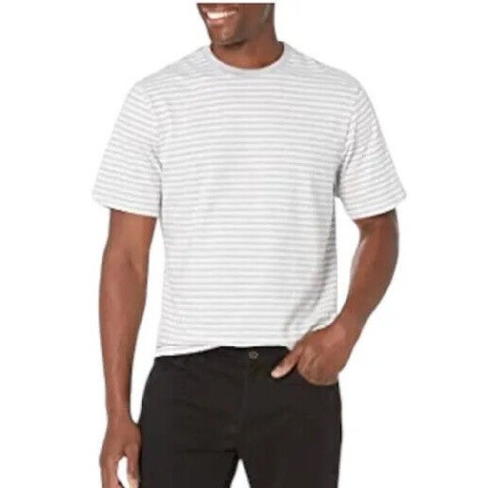 Men XS Crewneck T Shirt Tee Gray Striped Short Sleeve
